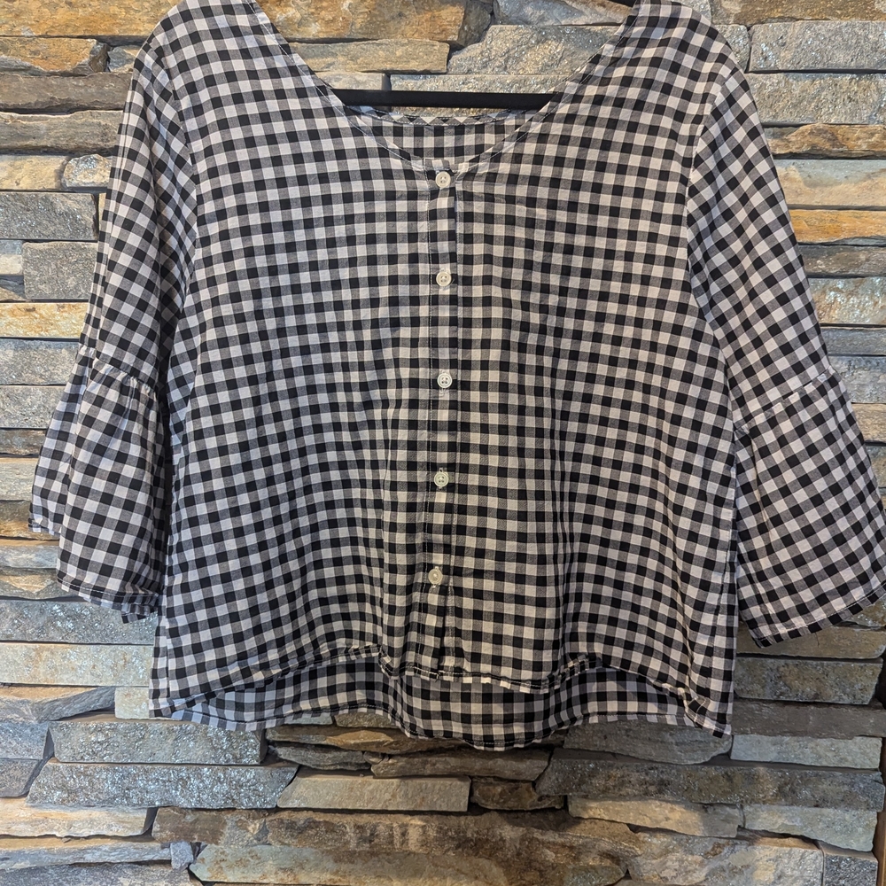 Universal Thread Black and White Checkered Blouse, Size L - Picture 2 of 4